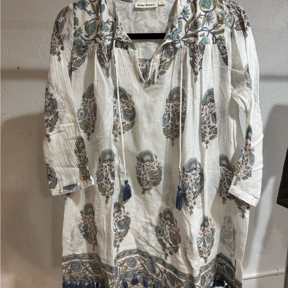 Roller Rabbit Cream and Blue Floral Top